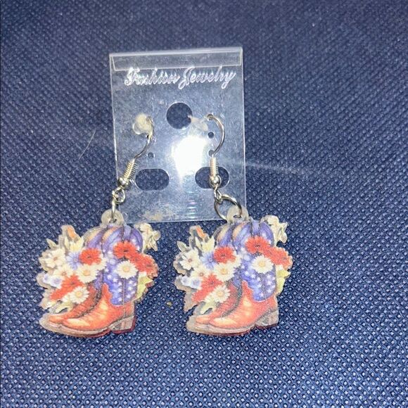 Floral Boot Earrings - Red and Purple - Picture 1 of 4